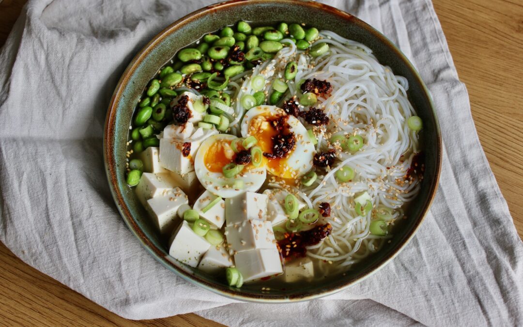 High-protein tofu ramen bowl
